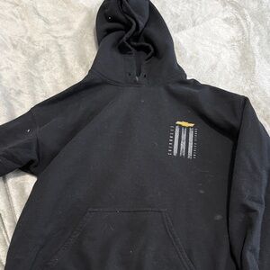 Gildan Black Hoodie with Small Yellow & White Graphic